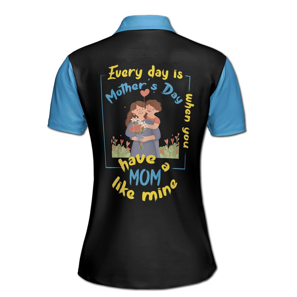 Customize Name Mom Quote Have a Mom Like Mine Black Blue Women's Polo S-5XL