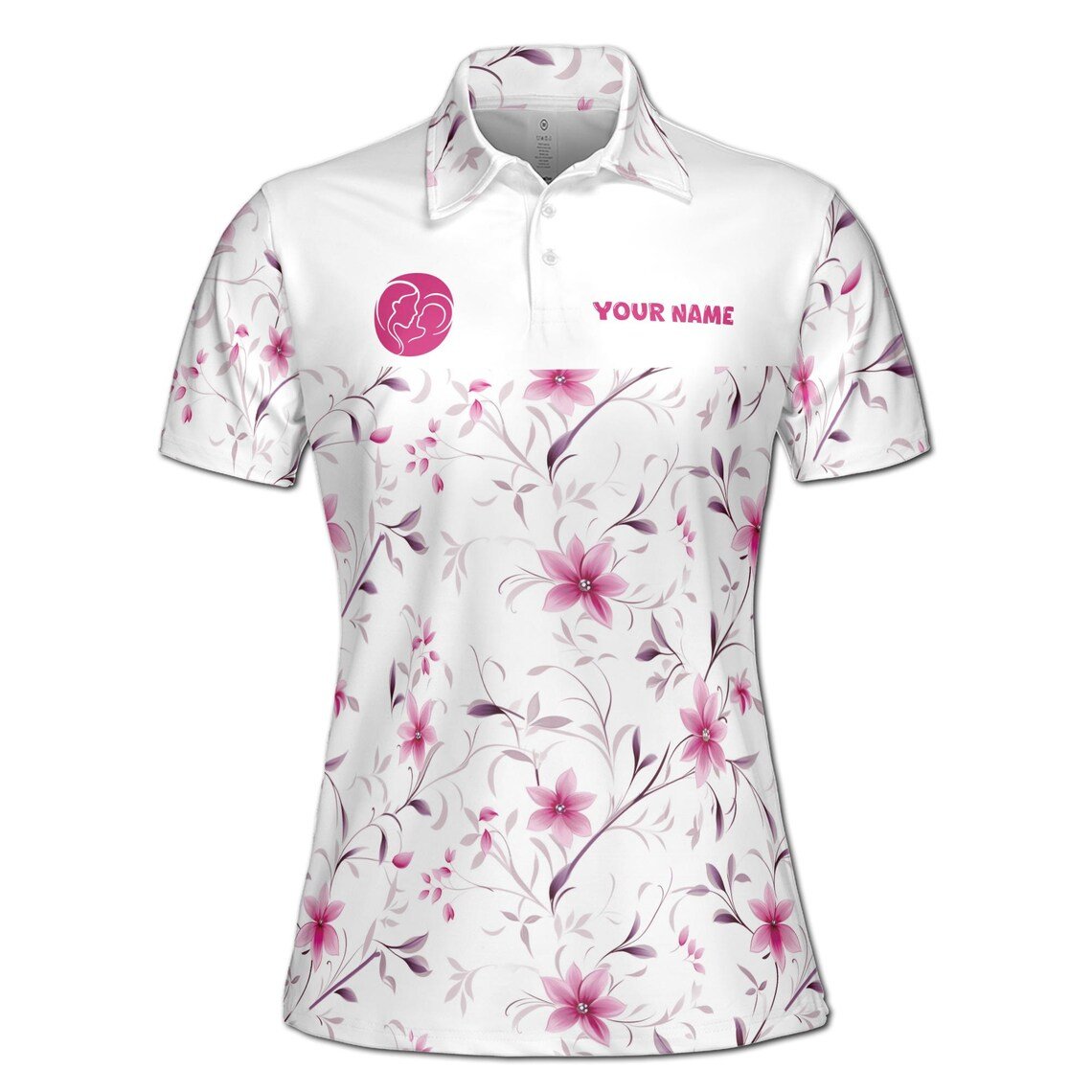 Customize Name Mom And Baby Floral Pattern White Pink Women's Polo Shirt (S-5XL)