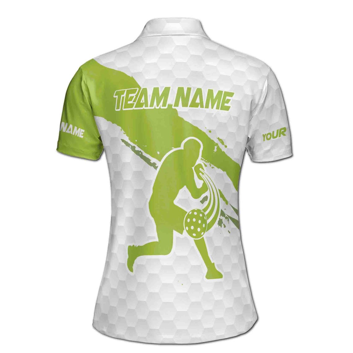 Customize Team Name Pickleball Player Paddle Green White Print Women's Polo Shirt (S-5XL)