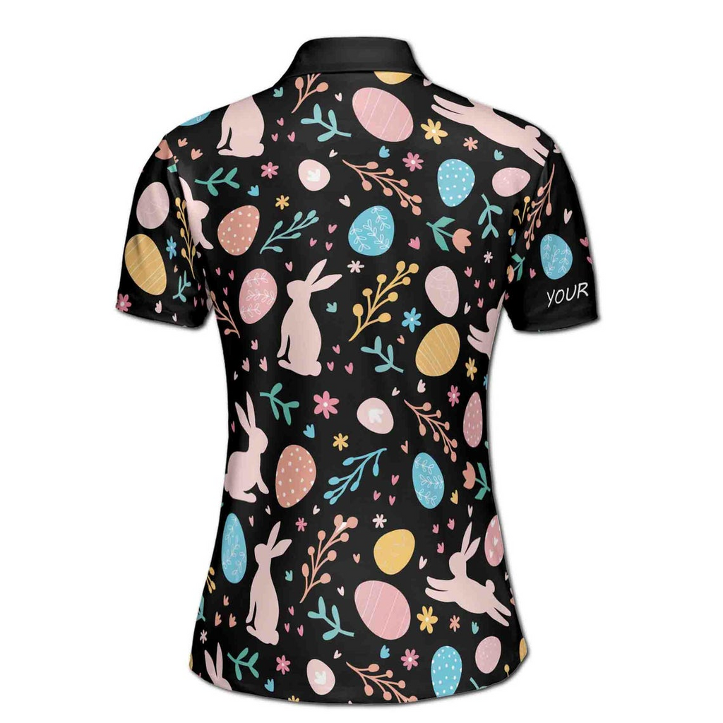 Personalized Easter Polo Shirt, Rabbit & Egg Pattern, Women's Athletic Wear