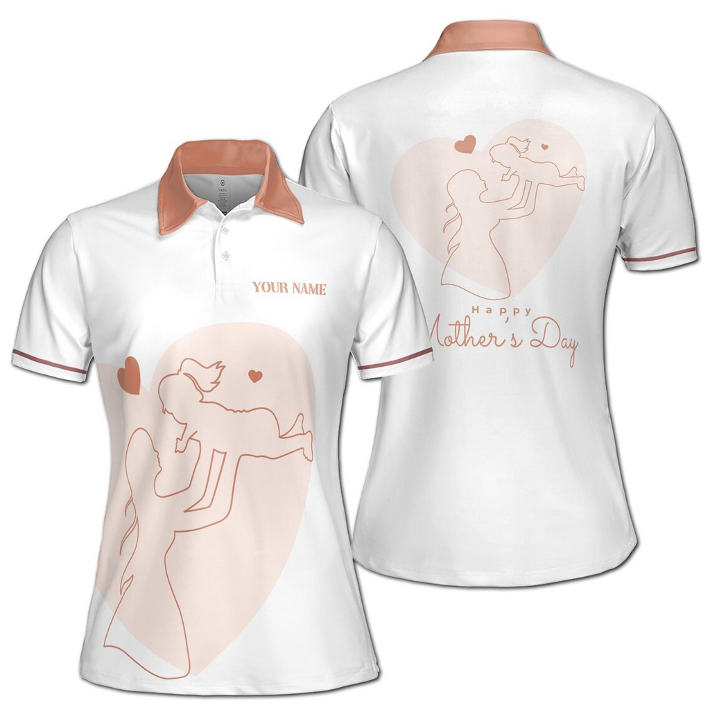 Customize Name Mother Daughter Hearts Maternal White Women's Polo Shirt (S-5XL)