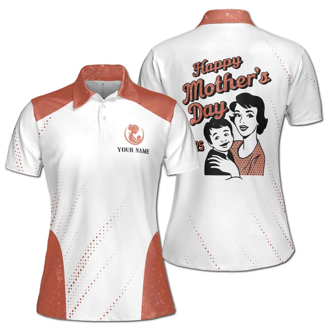 Customize Name Mom And Child Marternal Love White Women's Polo Shirt (S-5XL)