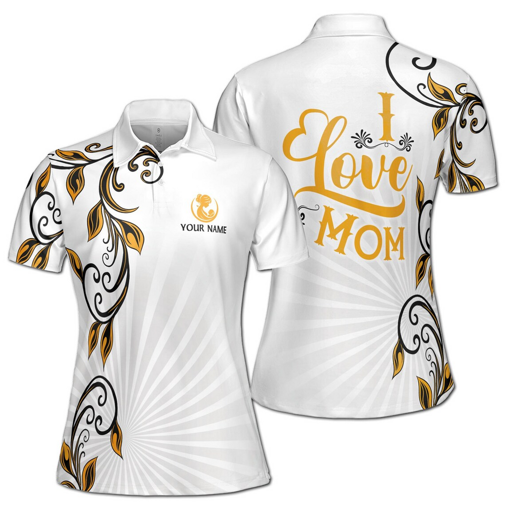 Customize Name Mom And Baby Vines Swirl Pattern White Women's Polo Shirt (S-5XL)