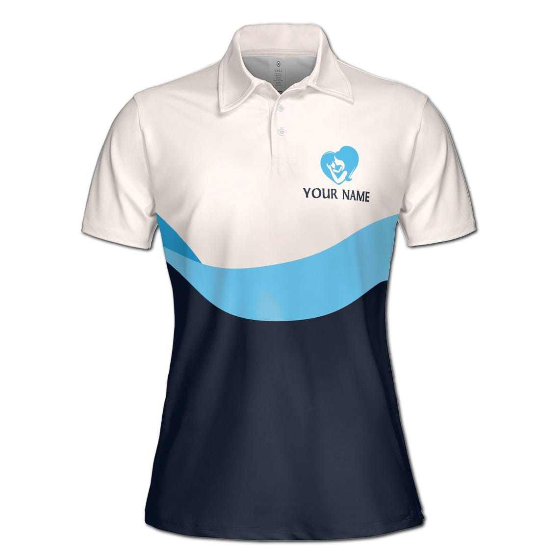 Customize Name Mom And Baby Hearts Arrow Blue White Women's Polo Shirt (S-5XL)