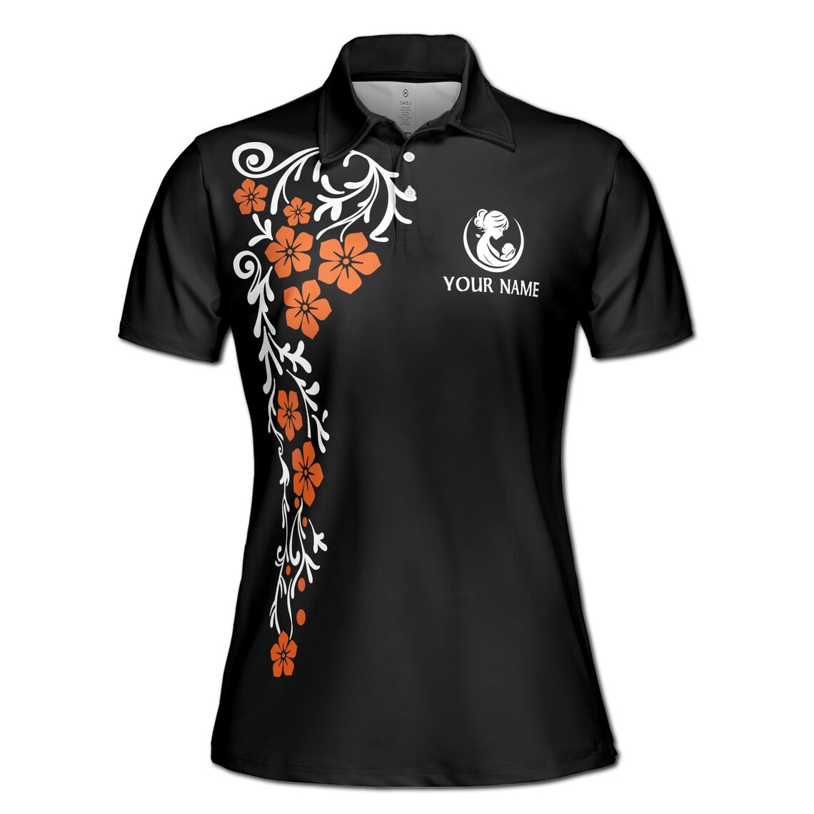 Customize Name Mom Quote Love You Mom Floral Orange Black Women's Polo Shirt (S-5XL)
