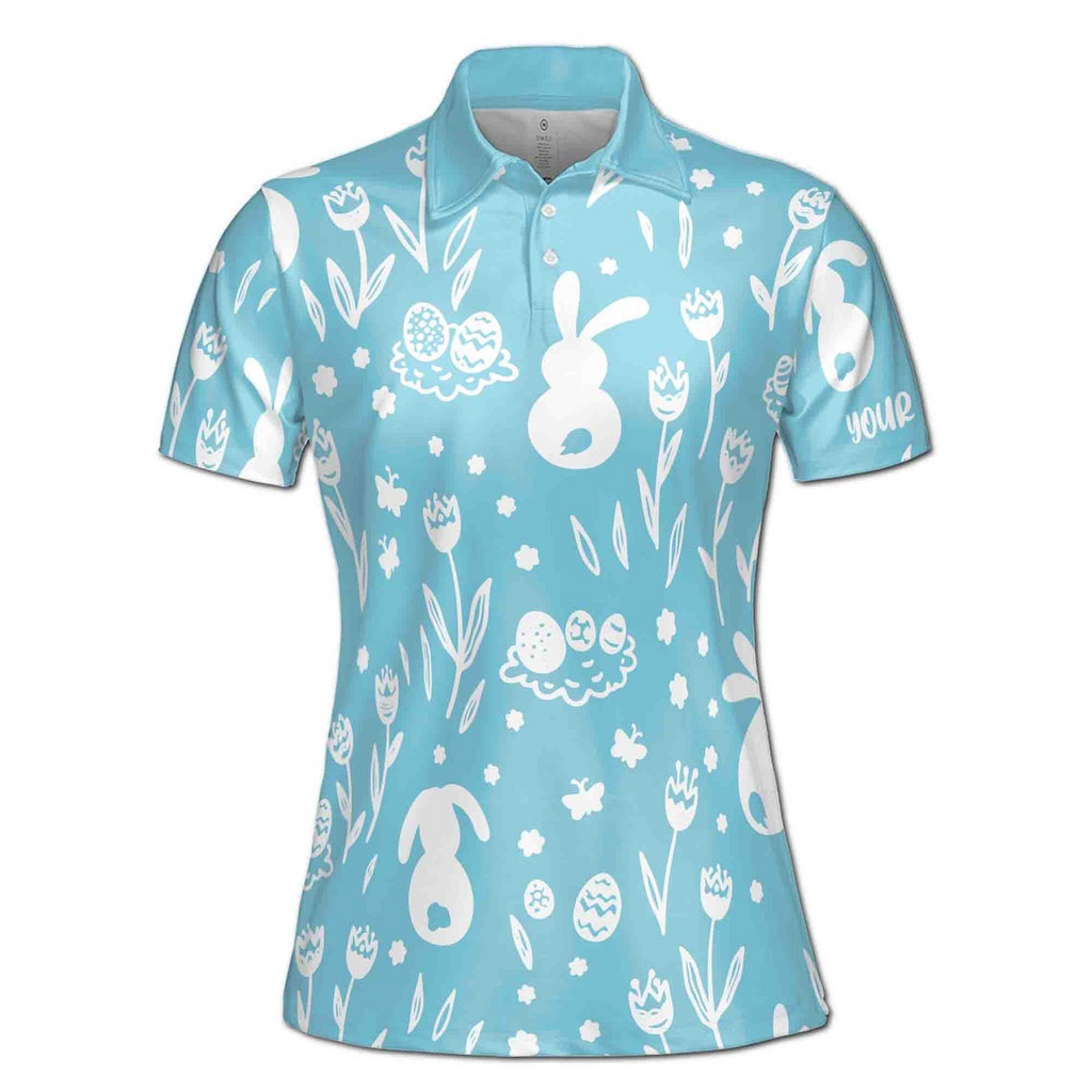 Customizable Easter Polo Shirt: Rabbit Floral Print Women's Sportswear