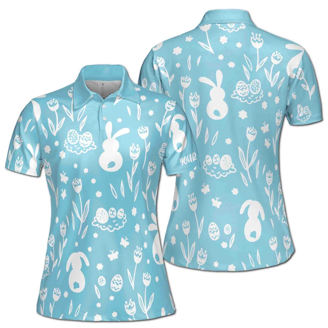 Customizable Easter Polo Shirt: Rabbit Floral Print Women's Sportswear