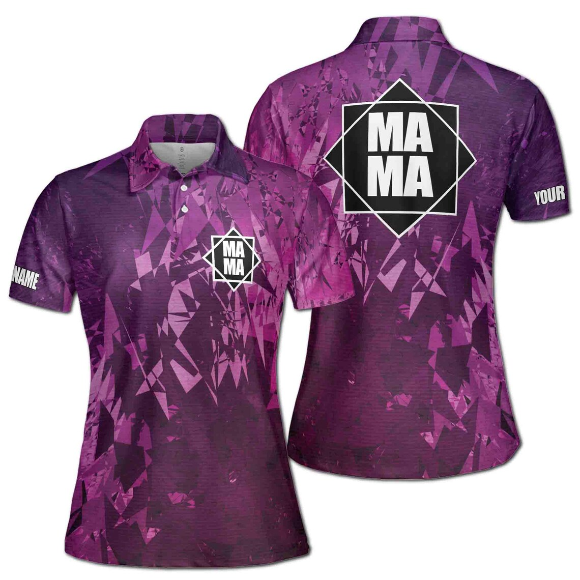 Customize Name Mama Abstract Geometric Pattern Purple Women's Polo Shirt (S-5XL)