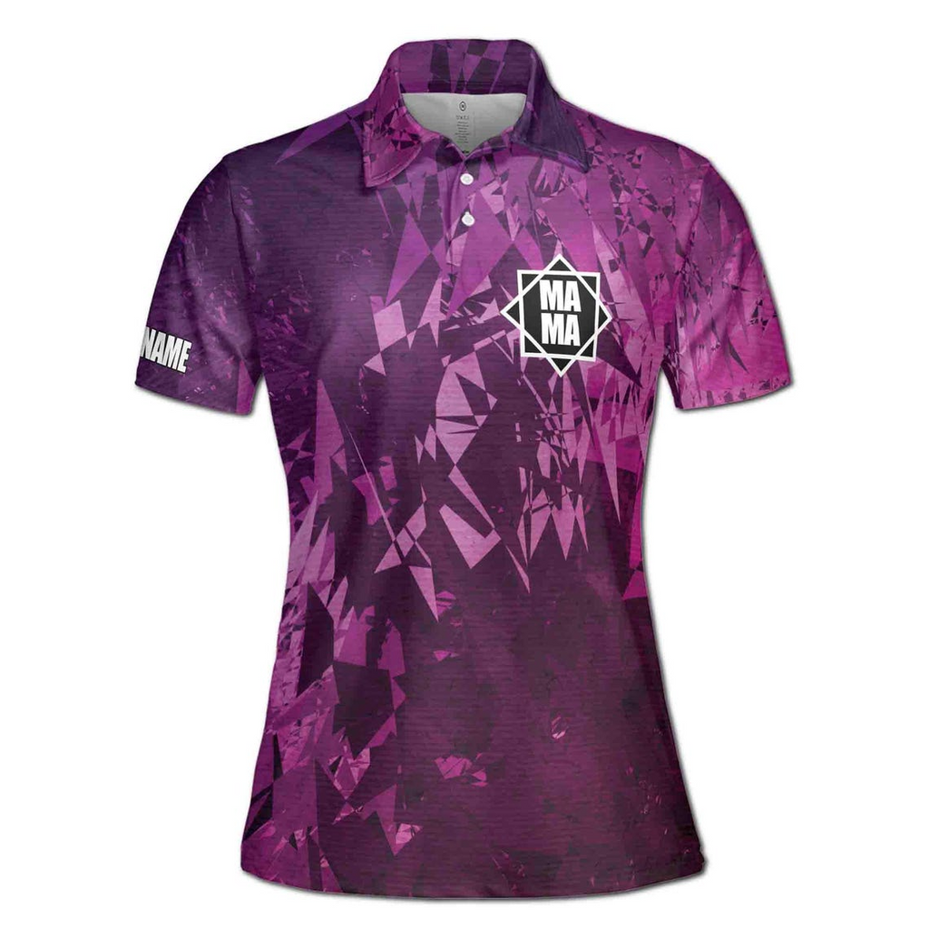 Customize Name Mama Abstract Geometric Pattern Purple Women's Polo Shirt (S-5XL)