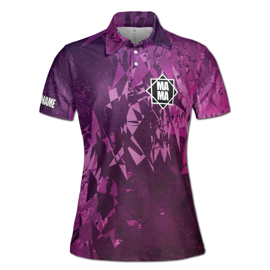 Customize Name Mama Abstract Geometric Pattern Purple Women's Polo Shirt (S-5XL)