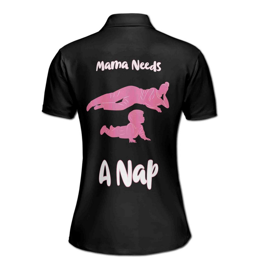 Customize Name Mama Needs A Nap Quote Black Women's Polo Shirt (S-5XL)
