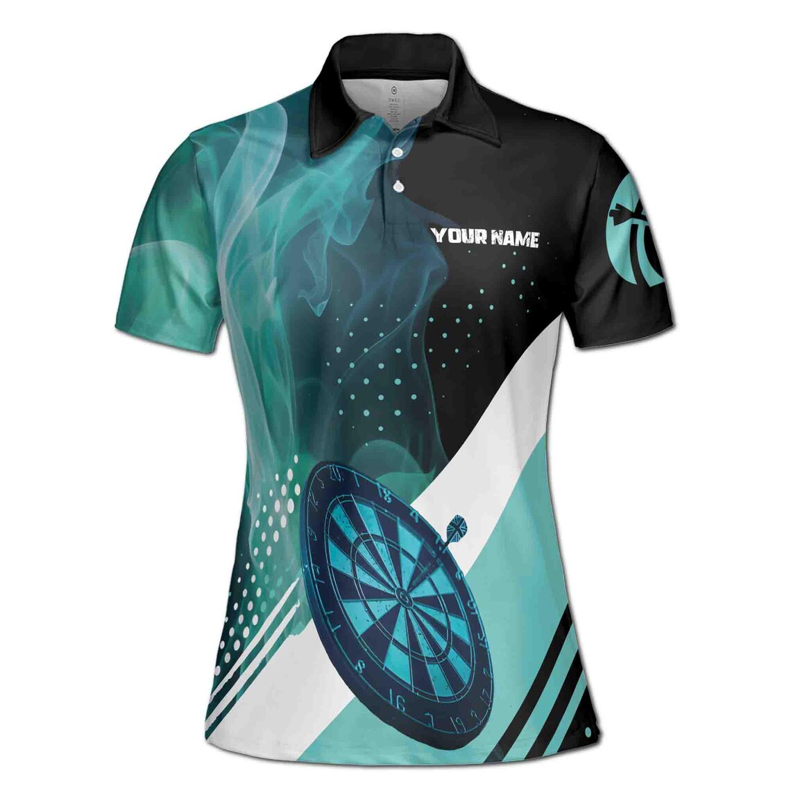 Customize Team Name Darts Teal Smoke Vibe Black Blue Women's Polo Shirt (S-5XL)