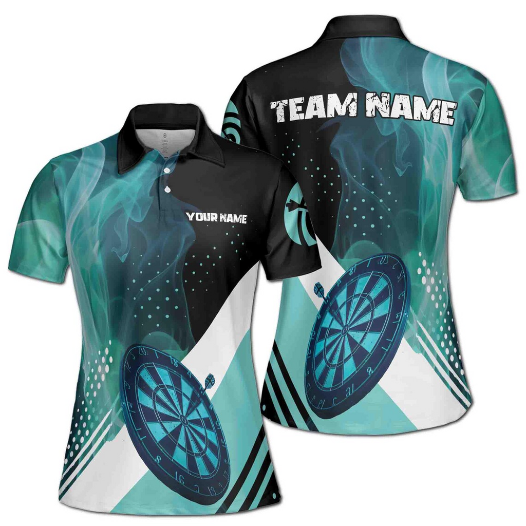 Customize Team Name Darts Teal Smoke Vibe Black Blue Women's Polo Shirt (S-5XL)