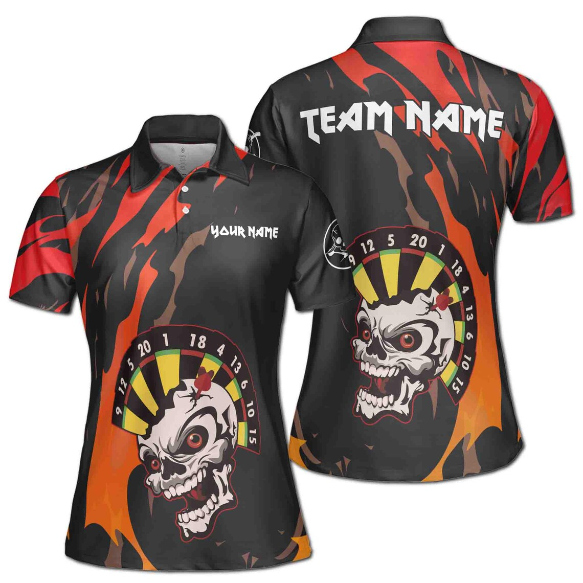 Customize Team Name Darts Board Skull Black Red Women's Polo Shirt (S-5XL)