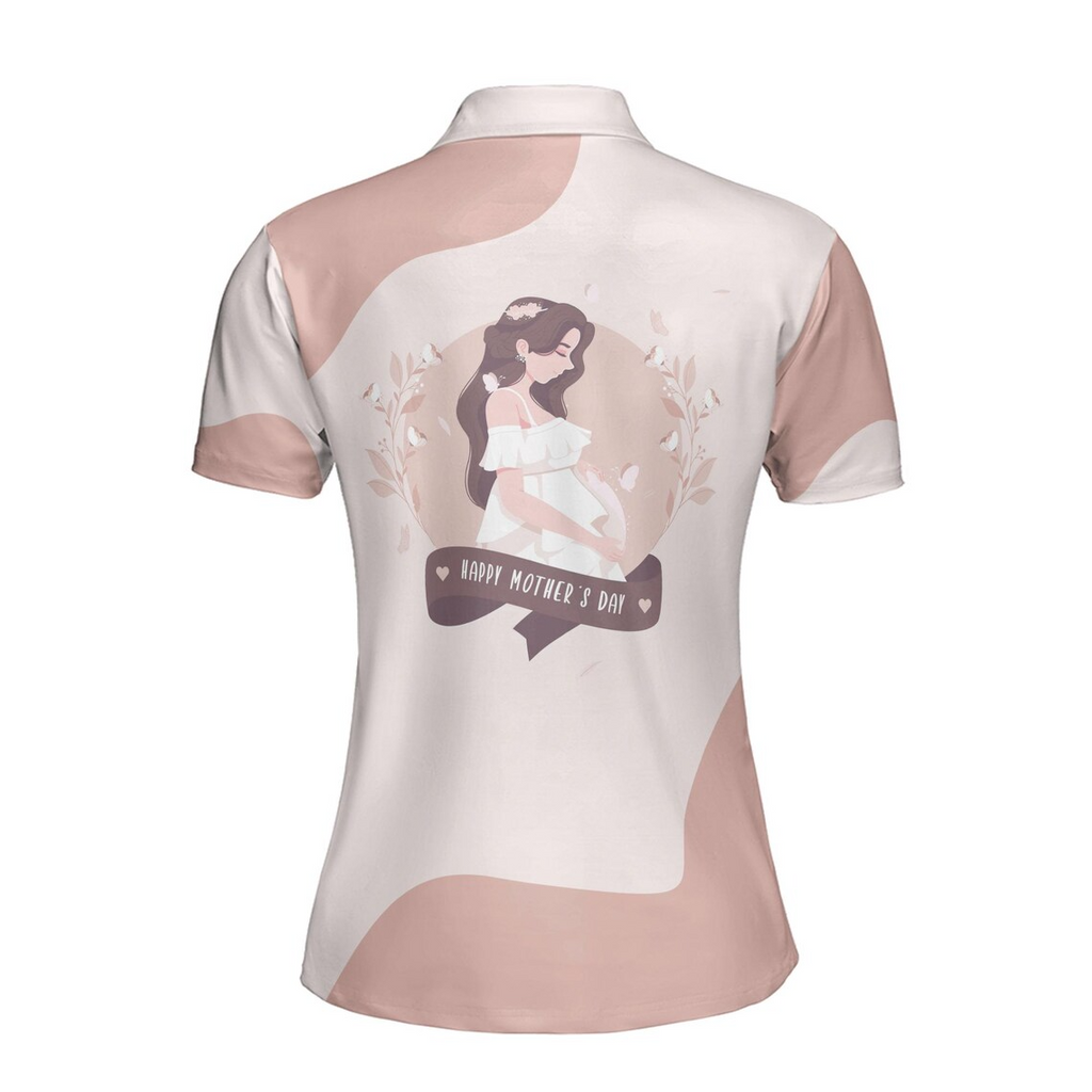 Customize Name Pregnant Mom And Baby Floral Pattern PinkWomen's Polo Shirt (S-5XL)