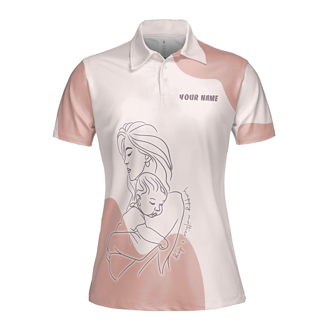 Customize Name Pregnant Mom And Baby Floral Pattern PinkWomen's Polo Shirt (S-5XL)