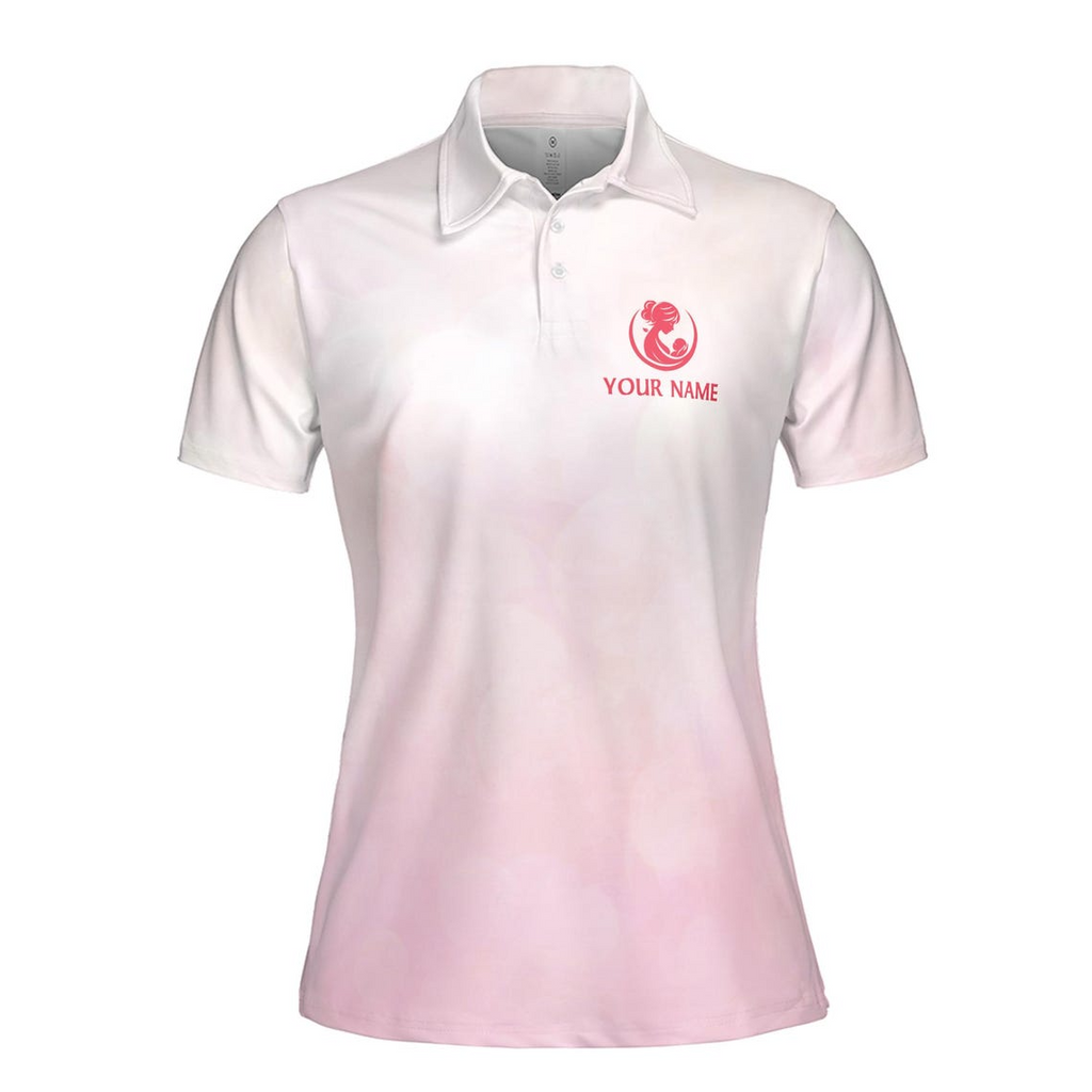 Customize Name Mom And Baby Maternal Love White Pink Women's Polo Shirt (S-5XL)