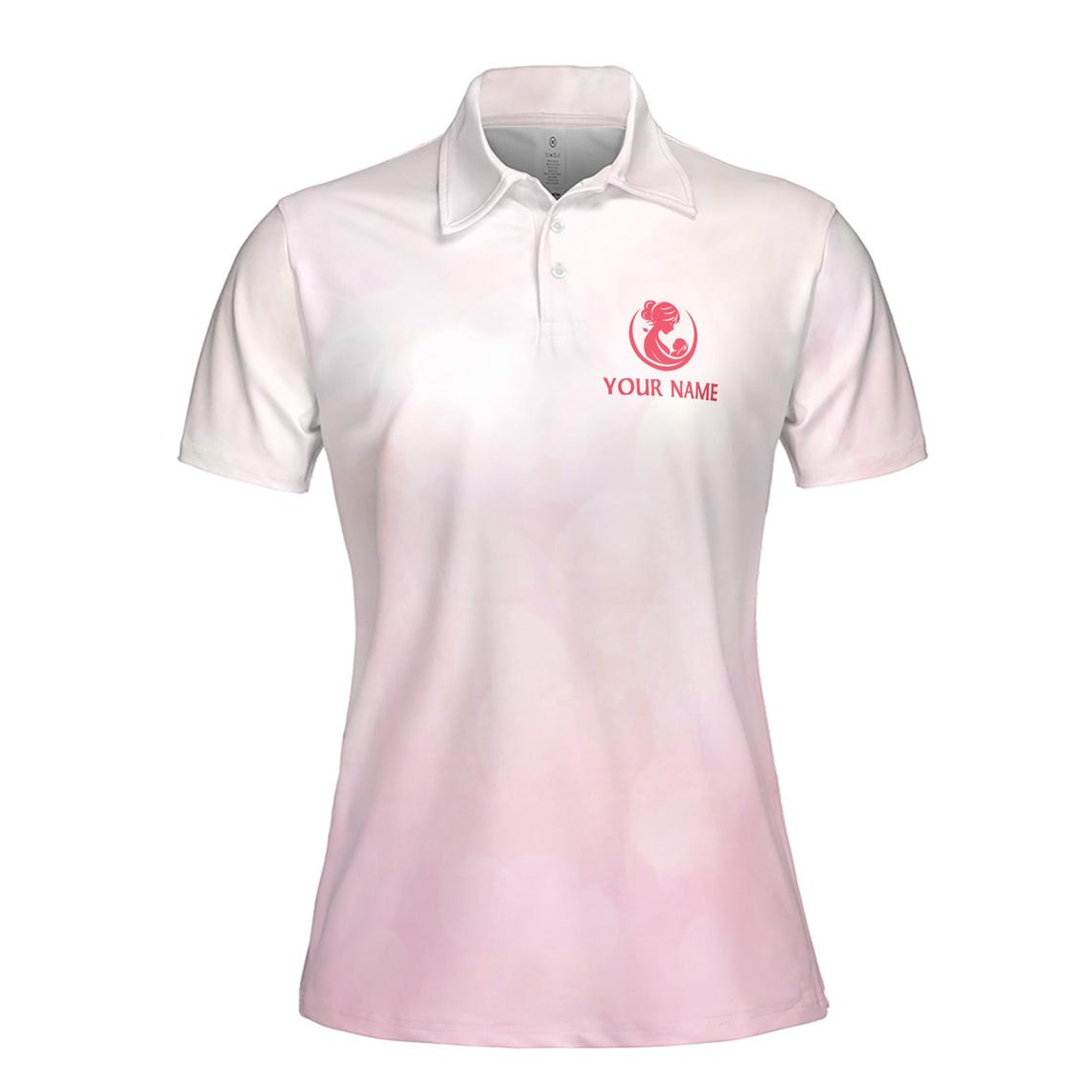 Customize Name Mom And Baby Maternal Love White Pink Women's Polo Shirt (S-5XL)