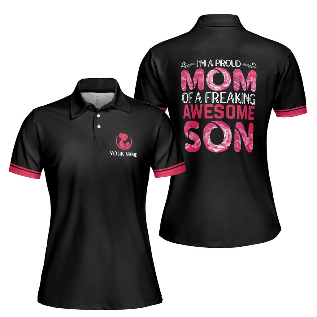 Proud Mom of Awesome Son Polo Shirt, Personalized Women's Golf Apparel