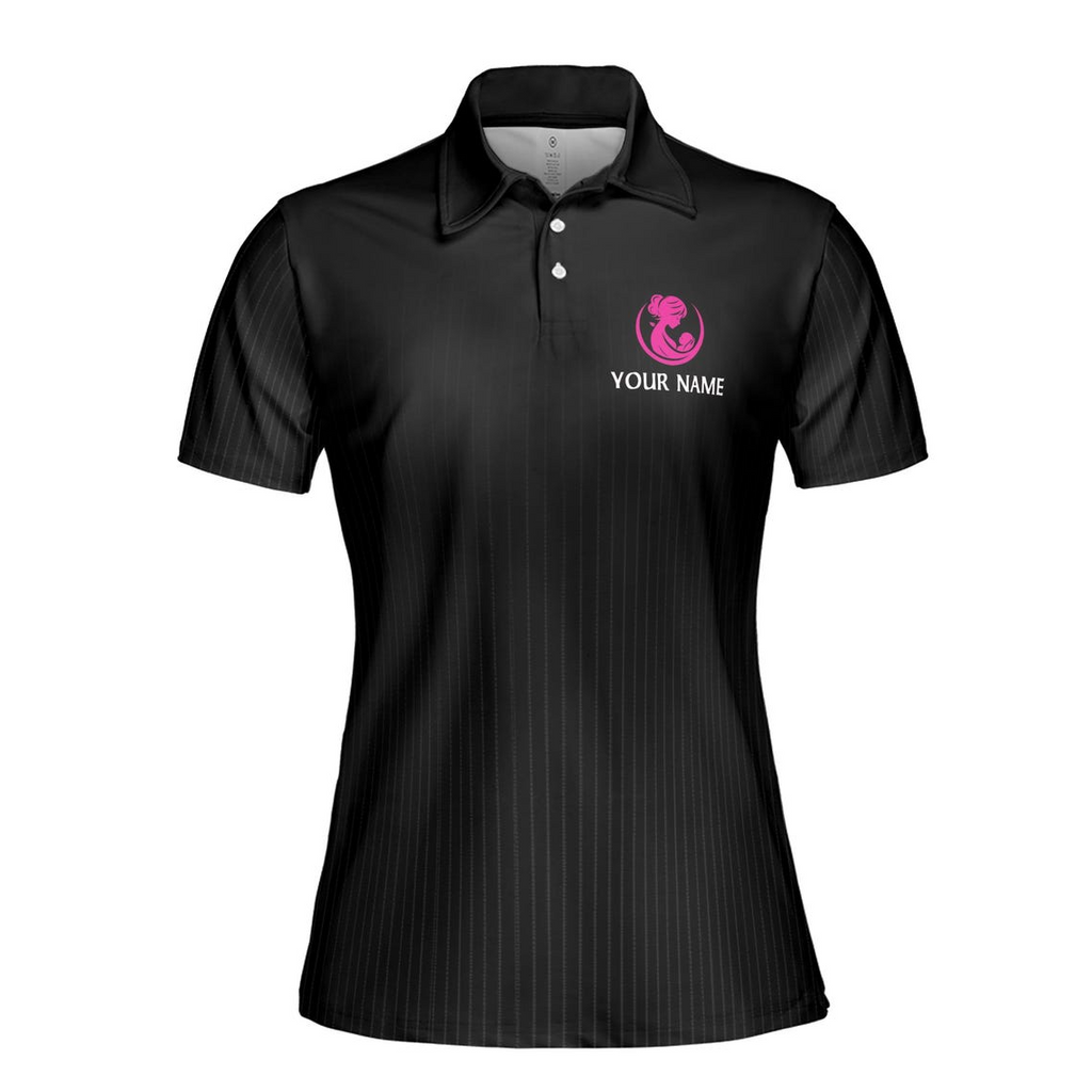 Customize Name Mom Baby Crown Quote You Are The Queen Black Women's Polo Shirt (S-5XL)