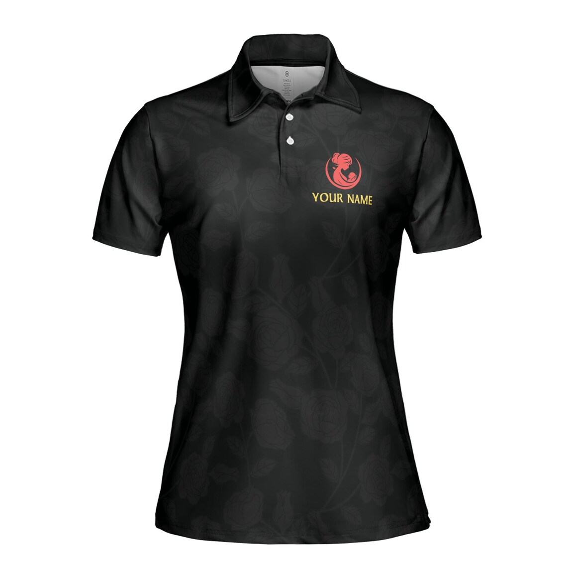 Customize Name Mother Mama Mommy Mom Baby Floral Pattern Black Women's Polo Shirt (S-5XL)