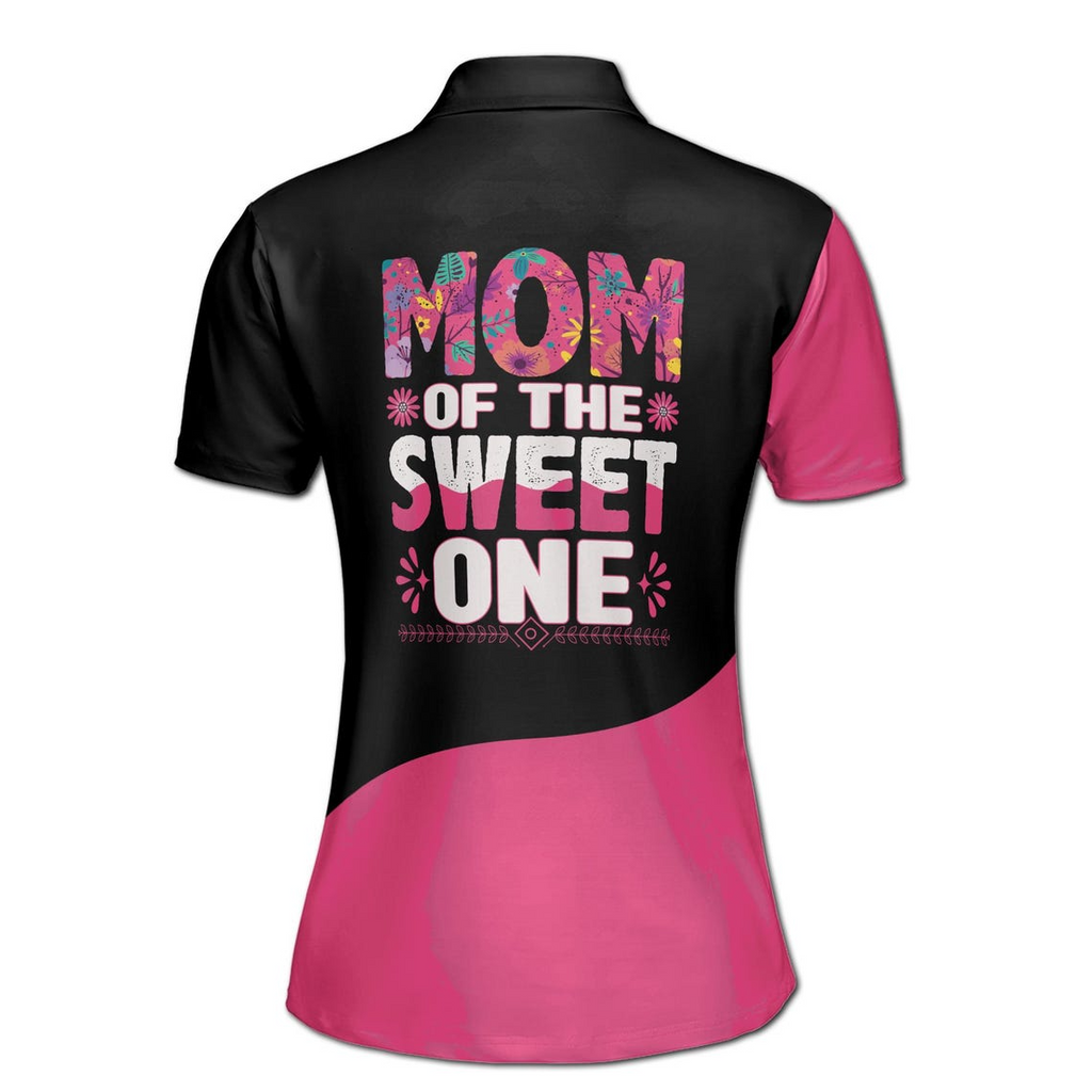 Customize Name Mom of The Sweet One Floral Pattern Black Pink Women's Polo Shirt (S-5XL)