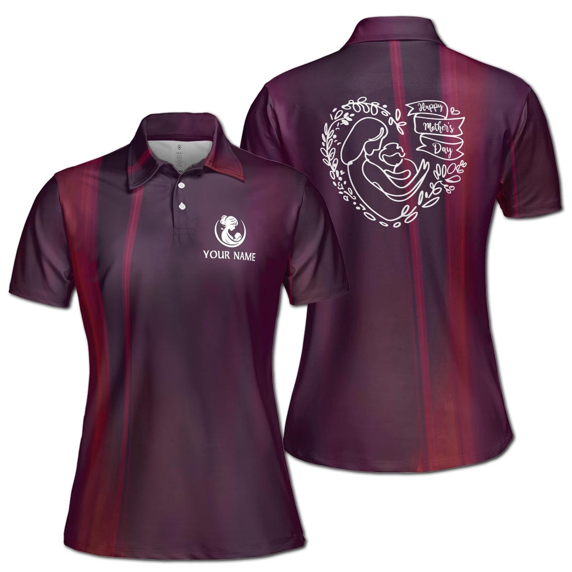 Customize Name Happy Mom Baby Branches Purple Women's Polo Shirt (S-5XL)