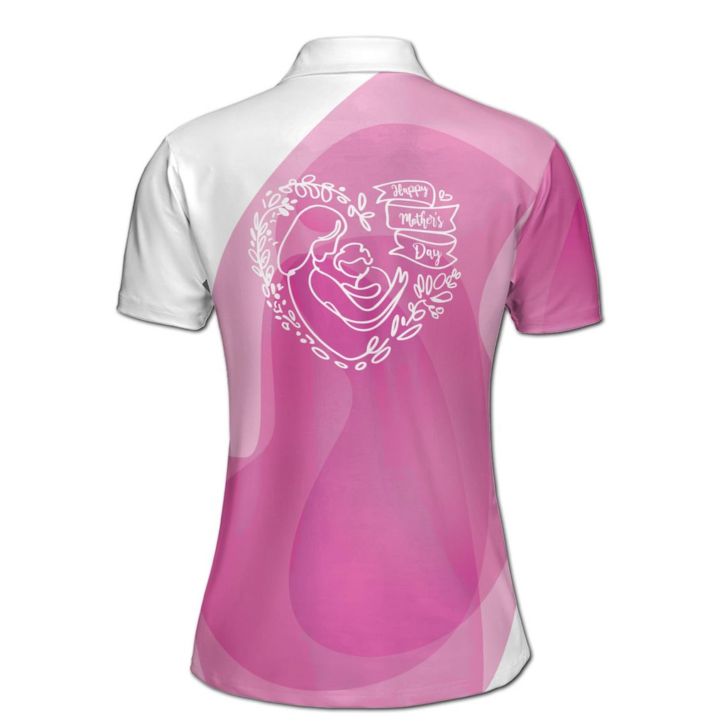 Customize Name Happy Mom Baby Branches White Pink Women's Polo Shirt (S-5XL)