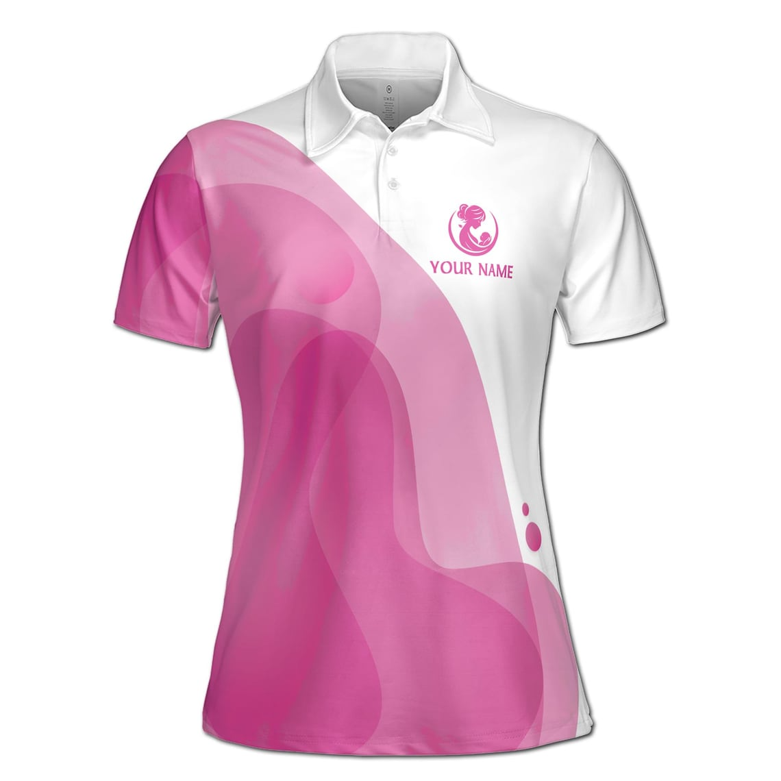 Customize Name Happy Mom Baby Branches White Pink Women's Polo Shirt (S-5XL)