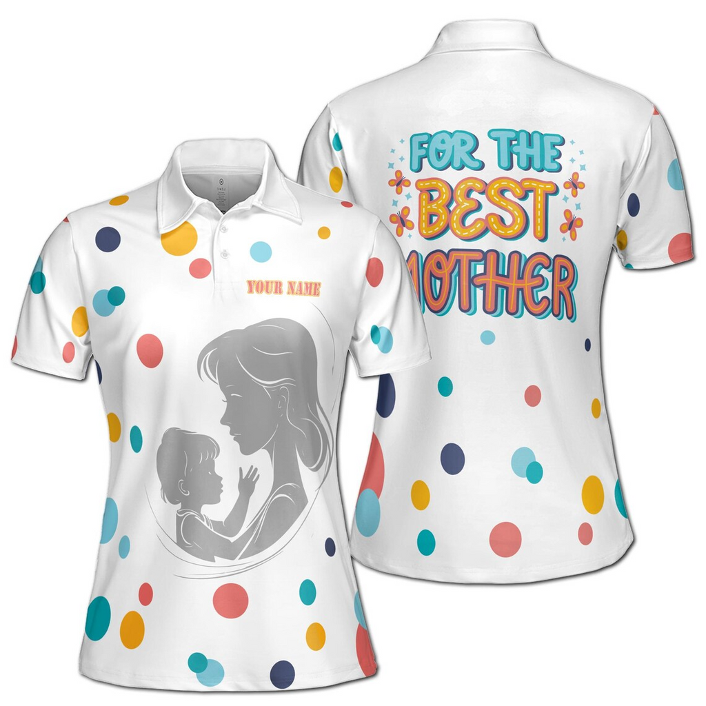 Custom Mother Polo Shirt: Butterfly Dots, Personalized Gift (S-5XL)