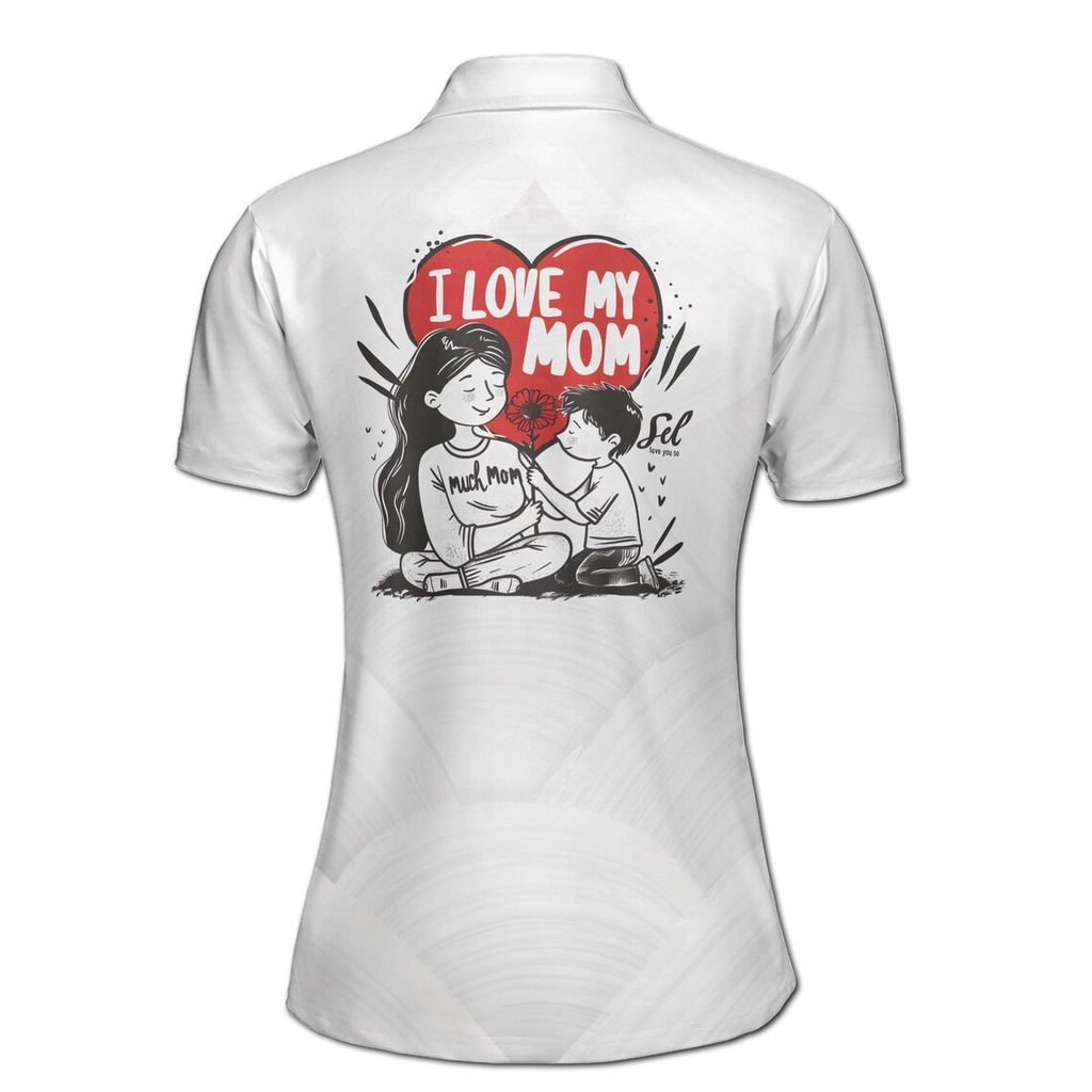 Customize Name I Love My Mom Floral Disc Pattern White Women's Polo Shirt (S-5XL)
