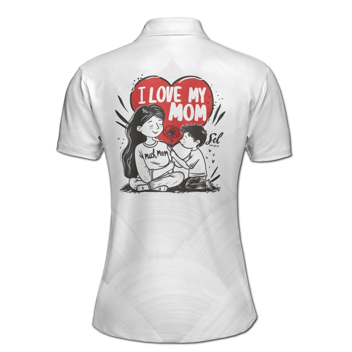 Customize Name I Love My Mom Floral Disc Pattern White Women's Polo Shirt (S-5XL)