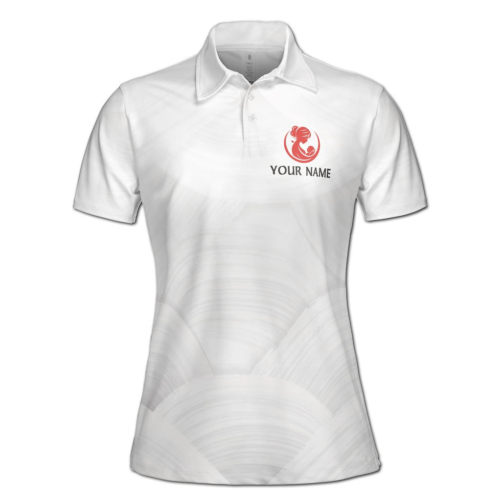 Customize Name I Love My Mom Floral Disc Pattern White Women's Polo Shirt (S-5XL)