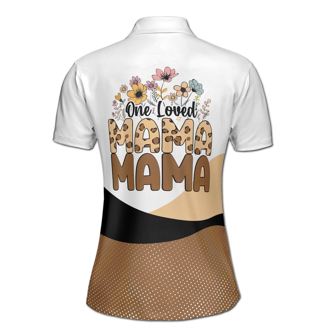Customize Name One Loved Mama Floral Dots Pattern White Brown Women's Polo Shirt (S-5XL)