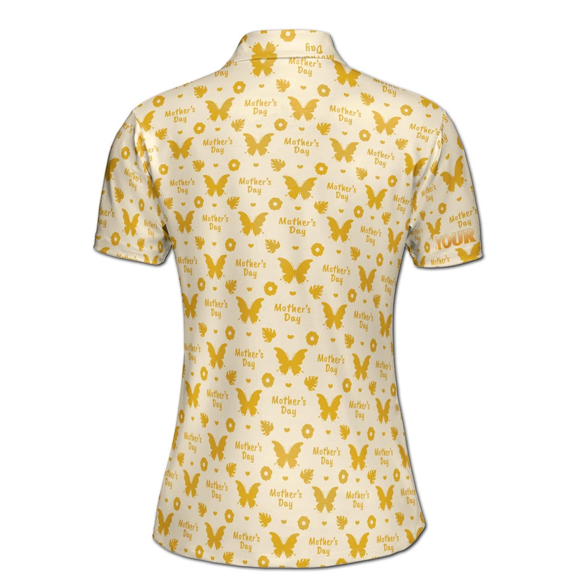 Customize Name Mom Floral Heart Leaves Butterflies Pattern Yellow Women's Polo Shirt (S-5XL)