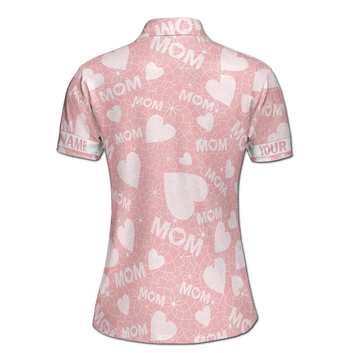 Customize Name Mom Floral Heart Pattern Pink Women's Polo Shirt (S-5XL)