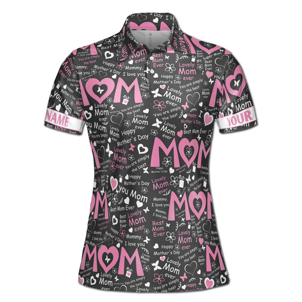 Customizable Mom Quote Floral Polo Shirt
