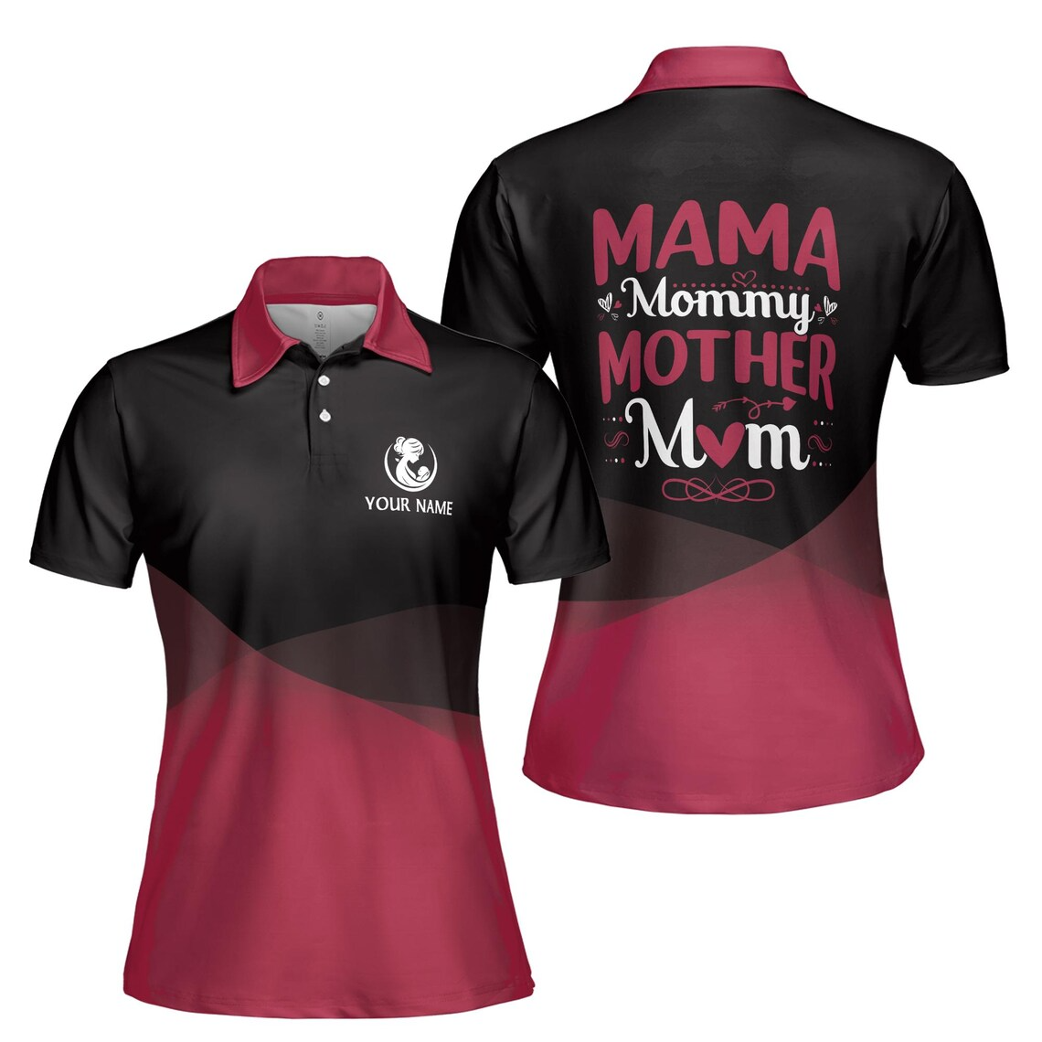 Customize Name Mama Mommy Mother Mom Black Red Women's Polo Shirt (S-5XL)