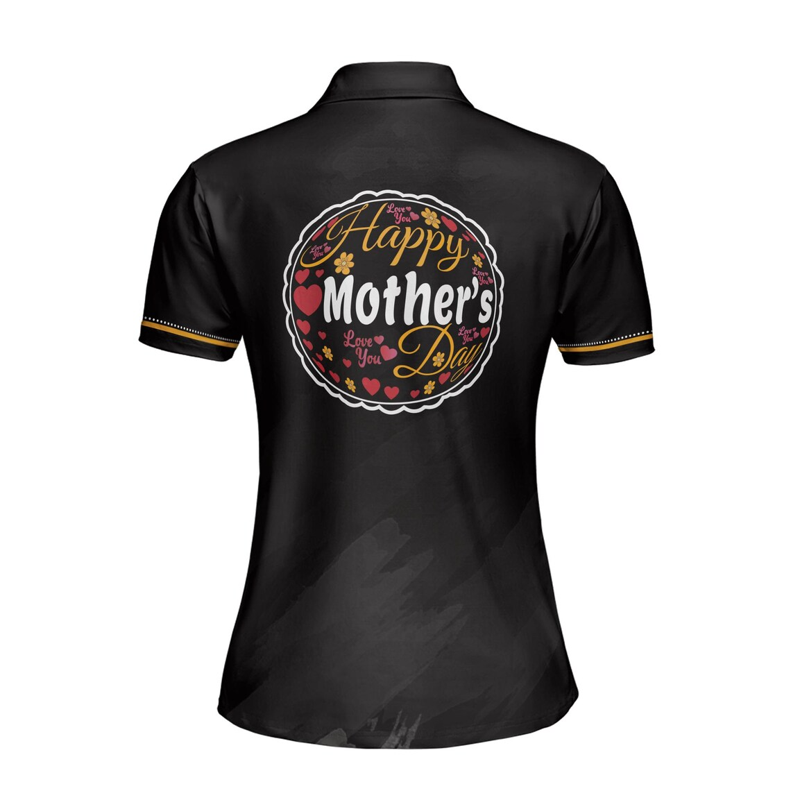 Customize Name Happy Mom Baby Floral Hearts Pattern Black Women's Polo Shirt (S-5XL)