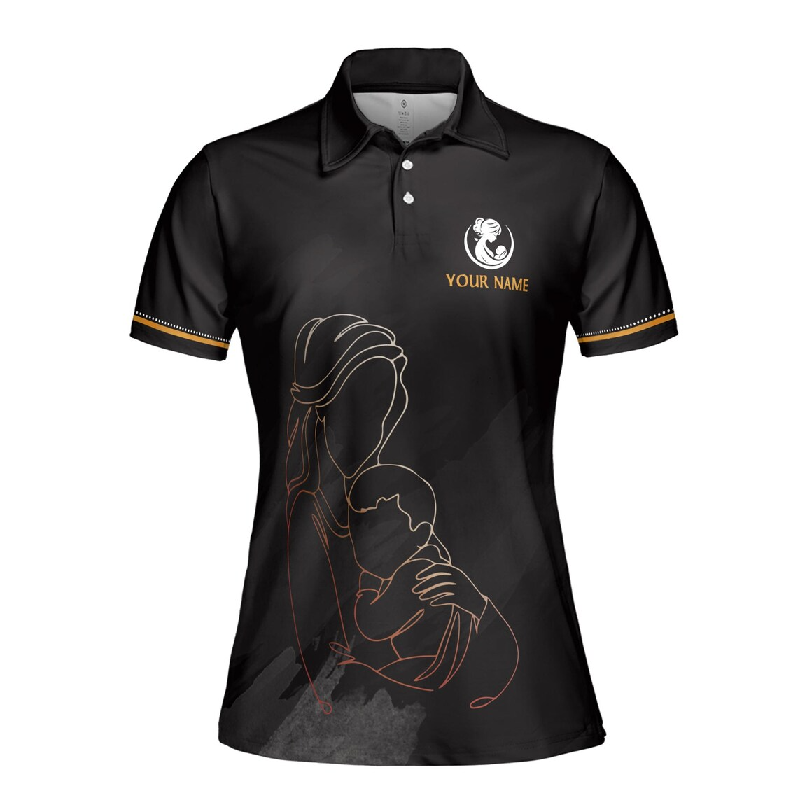 Customize Name Happy Mom Baby Floral Hearts Pattern Black Women's Polo Shirt (S-5XL)