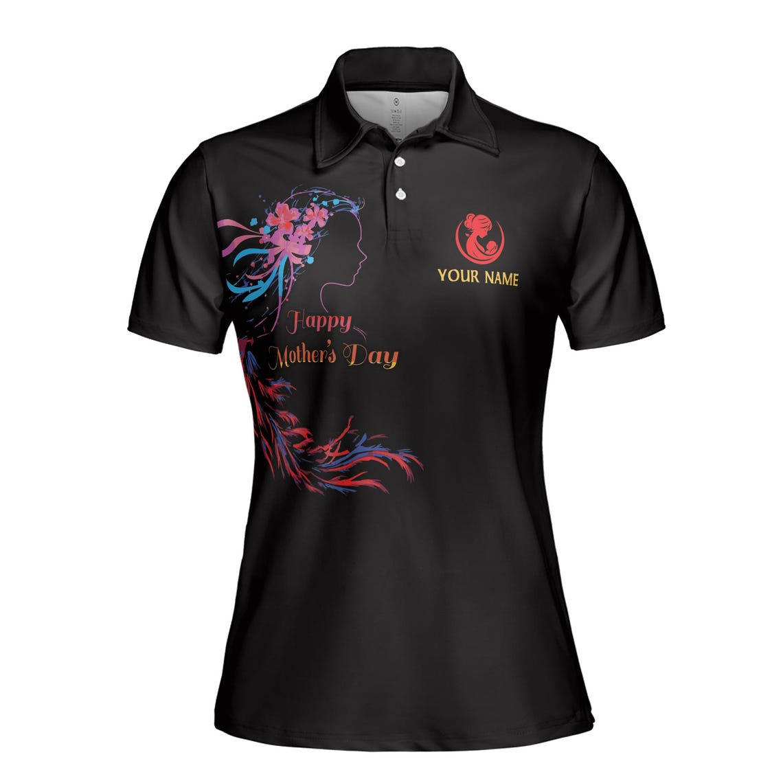 Customize Name Mother Baby Floral Woman Black Women's Polo Shirt (S-5XL)