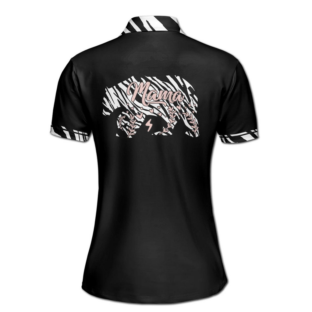 Customize Name Mama Bear Baby Floral Pattern Black Women's Polo Shirt (S-5XL)