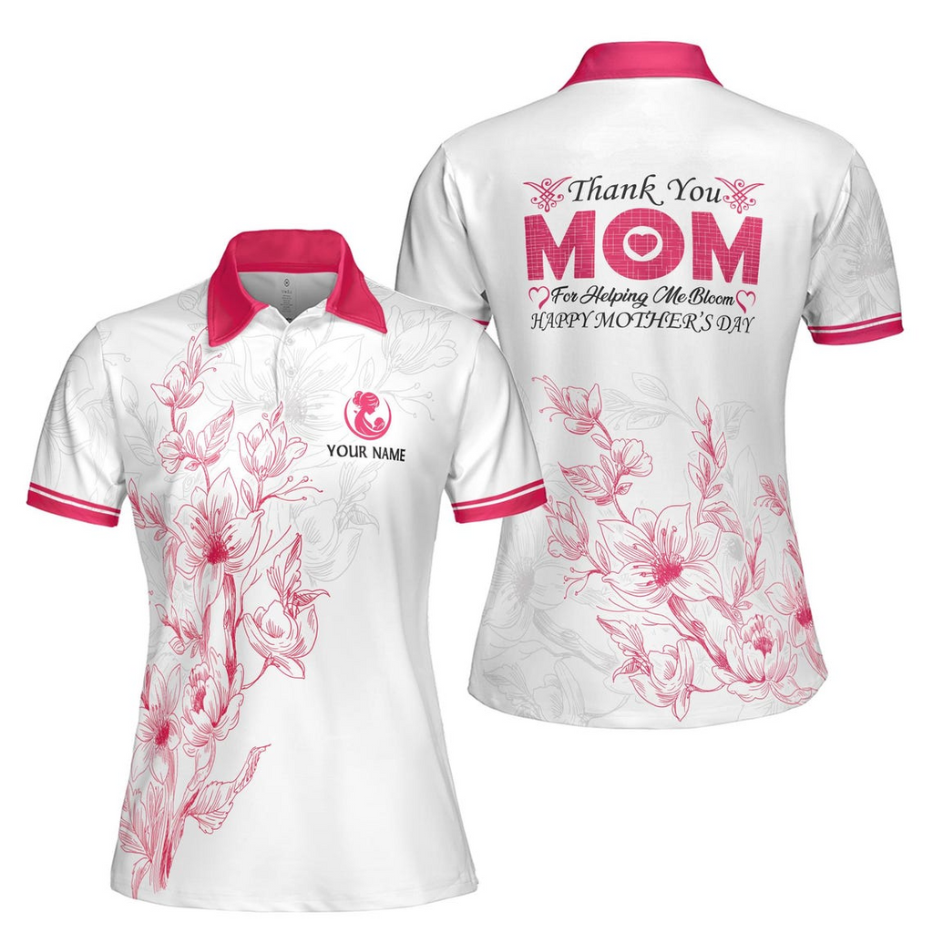 Custom Floral Women's Polo Shirt: Personalized Gift for Mom