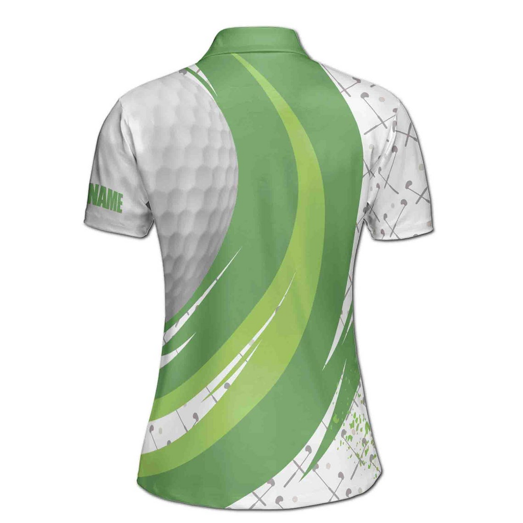 Customize Name Golf Ball Club Pattern White Green Women's Polo Shirt (S-5XL)