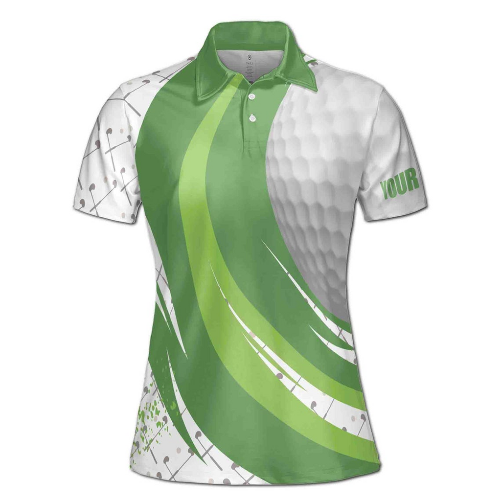 Customize Name Golf Ball Club Pattern White Green Women's Polo Shirt (S-5XL)