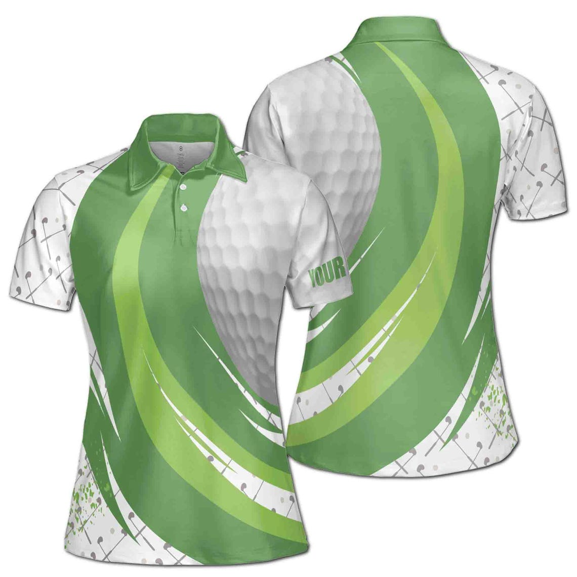 Customize Name Golf Ball Club Pattern White Green Women's Polo Shirt (S-5XL)