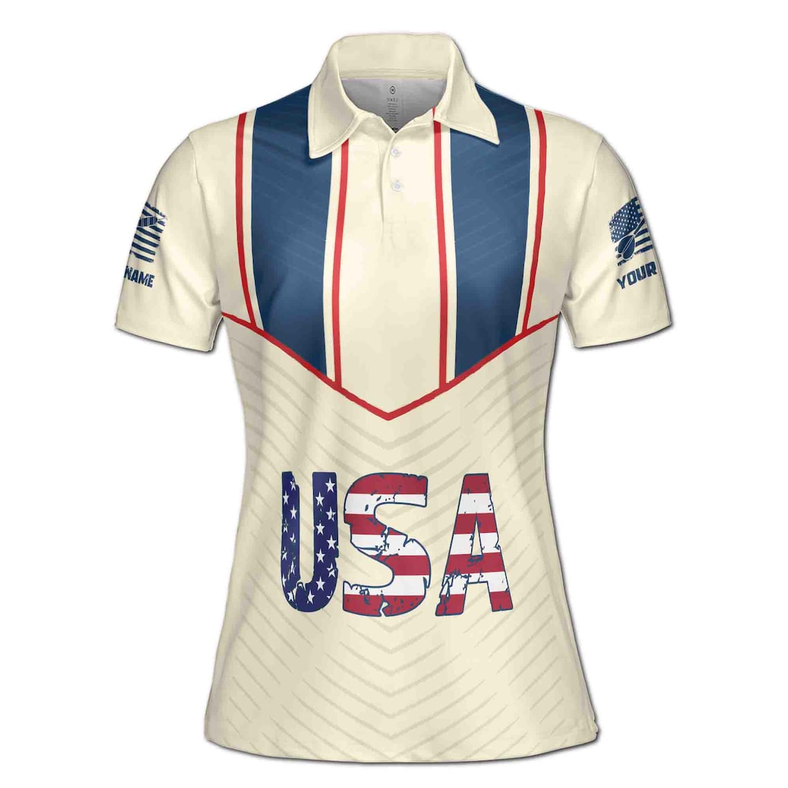 Customize Name Darts Board USA Flag Cream Women's Polo Shirt (S-5XL)