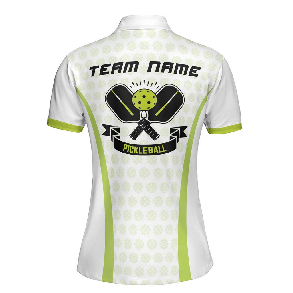 Customize Name Pickleball Paddle Pattern White Green Women's Polo Shirt (S-5XL)