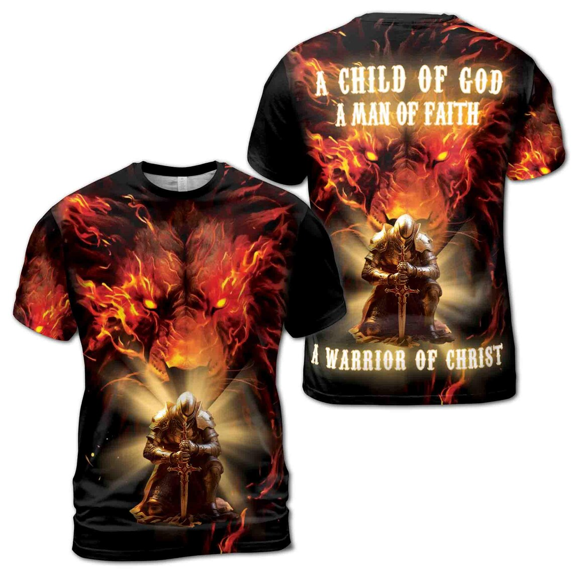 Shinning Knight With Lion of Judah Warrior Of Christ Men's 3D T-shirt S-5XL