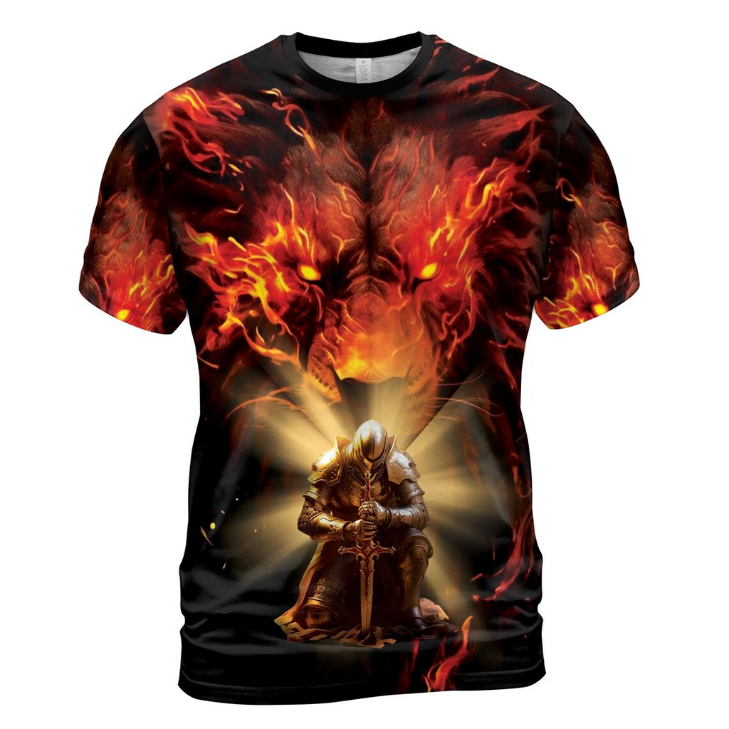 Shinning Knight With Lion of Judah Warrior Of Christ Men's 3D T-shirt S-5XL